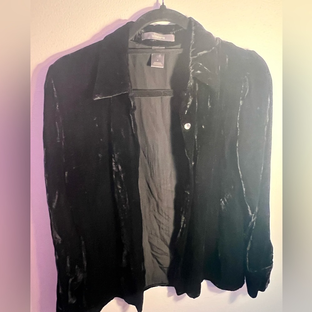 Velvet Black Long Sleeve Button Down